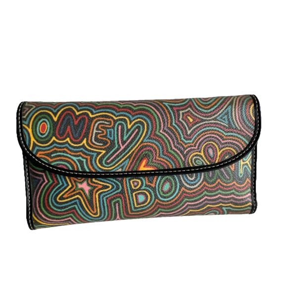 Vintage Y2K Dooney & Burk Graffiti Rainbow Wallet With Checkbook